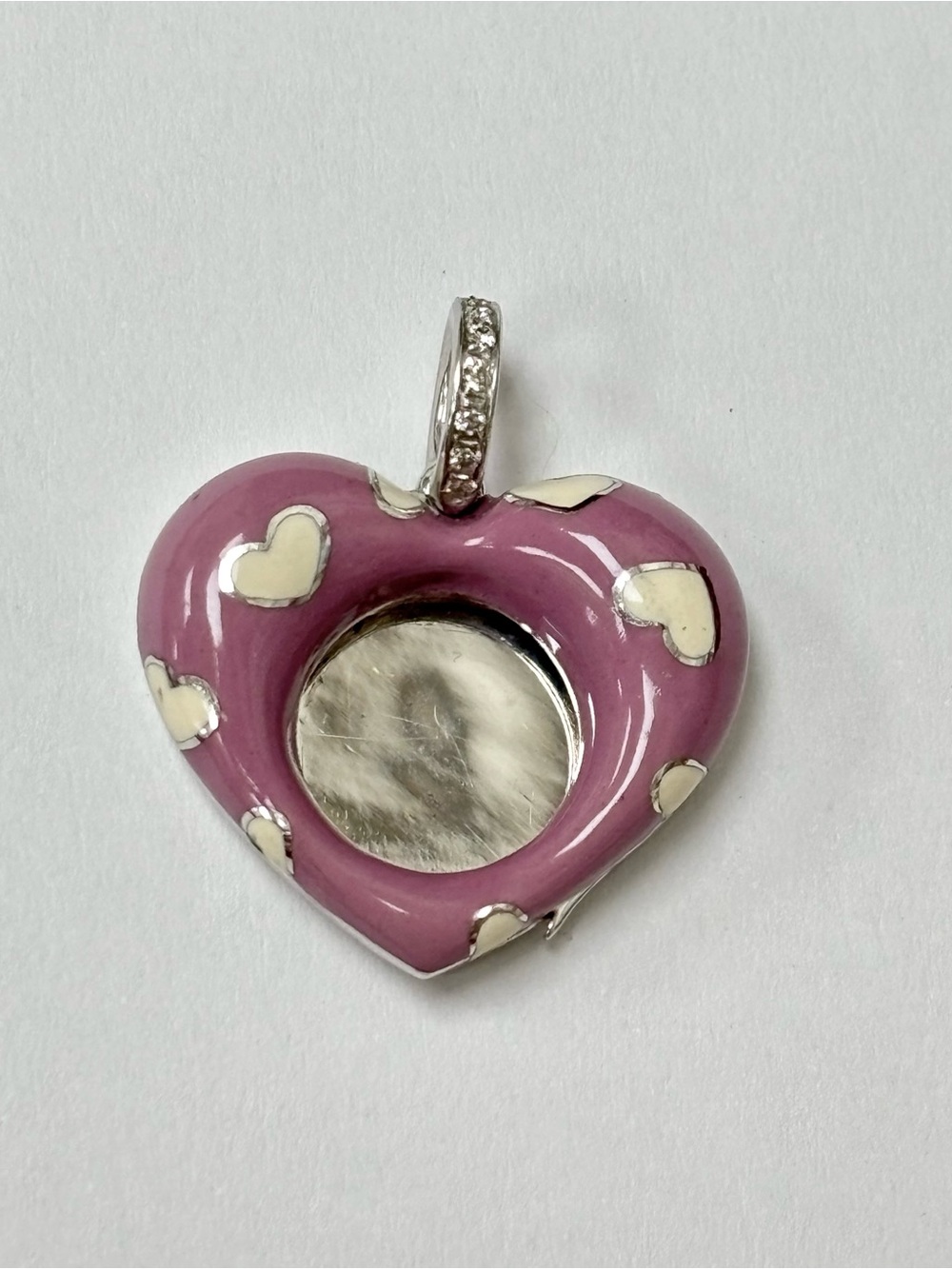 Aaron Basha 18K White Gold Diamond Purple Enamel Heart Locket Pendant